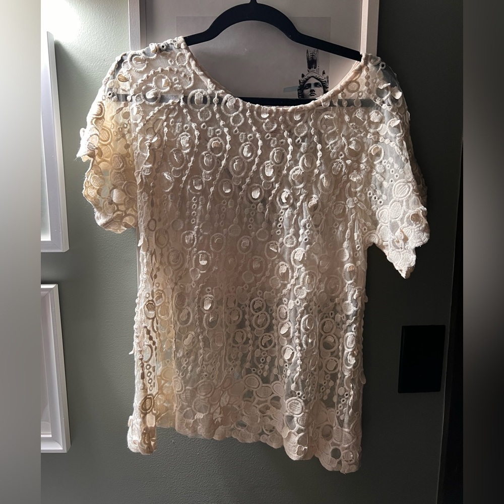 Sundance crochet boho cream top see through women’s size XS